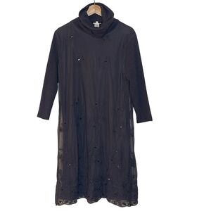 Sundance Turtleneck  Mesh Overlay Dress Sequin‎ Detail  Rabbit hair Midi Size L
